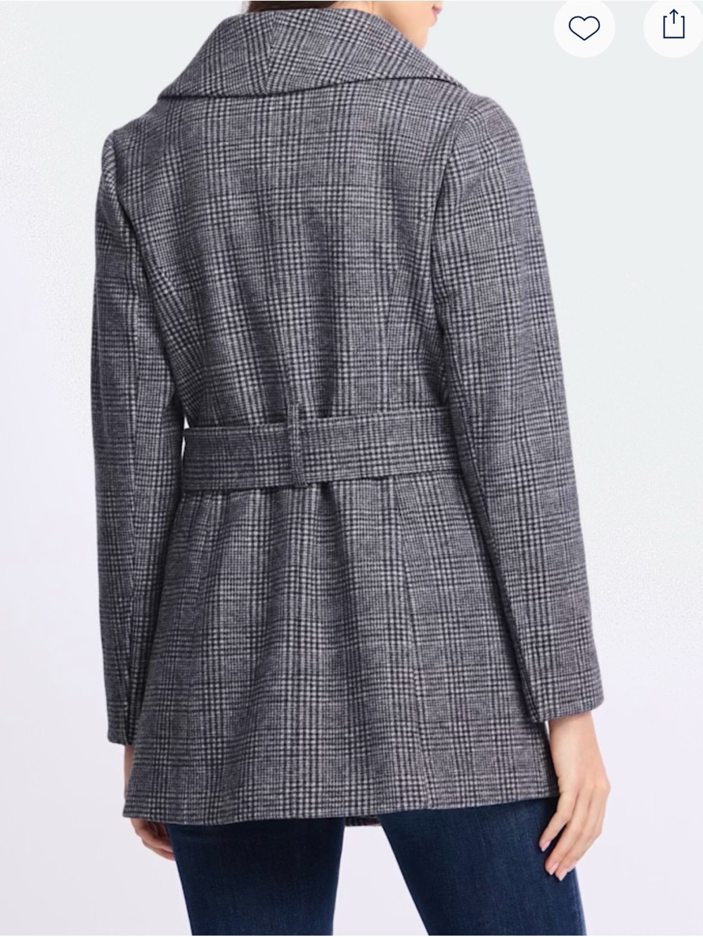 41 Hawthorn Gray Plaid Tie-Waist Pea Coat - Picture 3 of 4